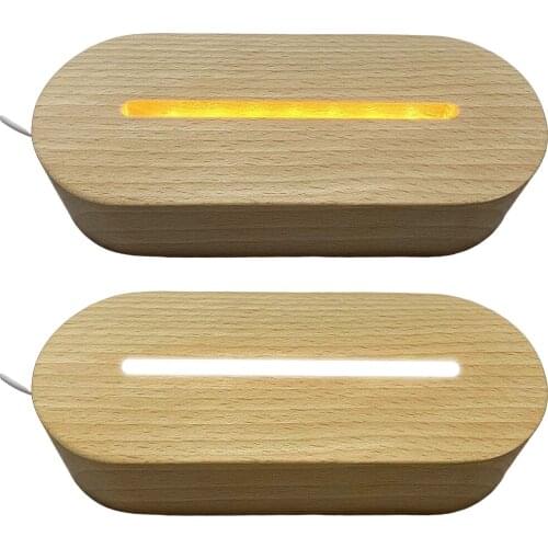 Oval LED Lights Display Base Wooden Lighted Base Stand Lasers Crystal Glass Night Lighted Base Resin Art Ornament