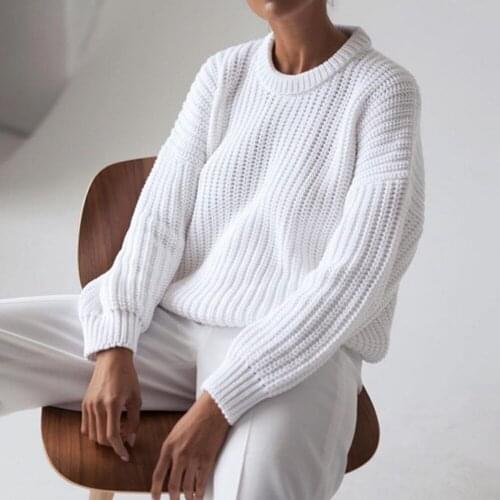 Women Pullovers Spring Autumn 2021 O-neck Female Sweaters Solid Loose Knitted Pull Over Jumpers Witer Warm Oversized Sweater