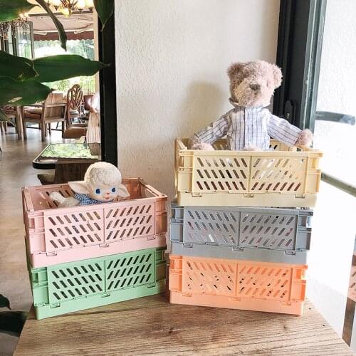 Candy Color Kawaii Desktop Folding Storage Basket Simple Sundry Toys Cosmetics Snack Box Organizer Basket School Stationery