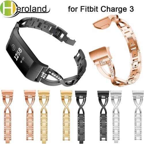 Watch strap Genuine Luxury alloy For Fitbit Charge 3 Wristbands Replacement Steel Smart Watch Band Strap Bracelet Crystal Metal