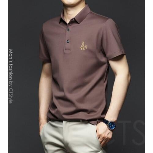 Summer mens lapel short-sleeved T-shirt business casual POLO shirt 2021 mens new mercerized cotton ice silk summer dress