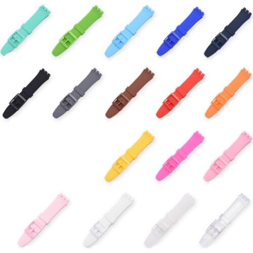 1PCS High Quality 17mm 19mm 20mm Silicone Rubber Watchband For Swatch Colorful Rubber strap plastic buckle 17 colors-RB0115
