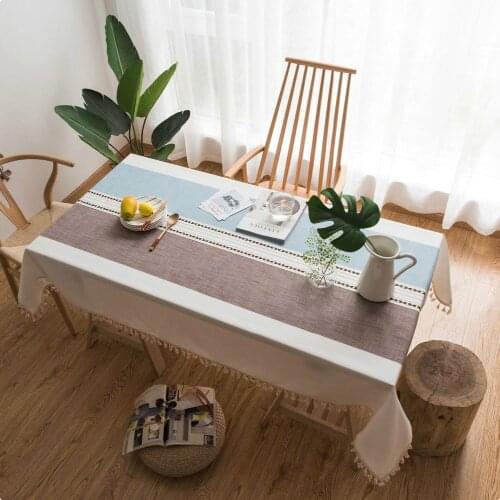 Hot Selling Home Deco Cotton/linen TableCloth Dining Table Cover Lace Tassel Tablecloth Waterproof Oilproof