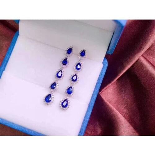 Super High Quality 100% Natural And Real Sapphire Earring 925 sterling silver Fine jewelry For men women
