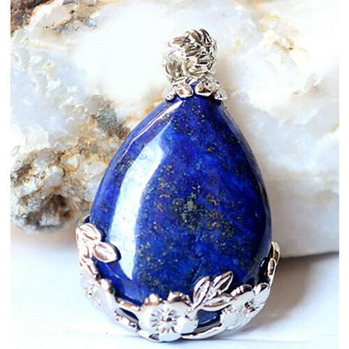 Vintage Natural Blue Lapis Lazuli Gemstone Silver Plated Jewelry Pendant