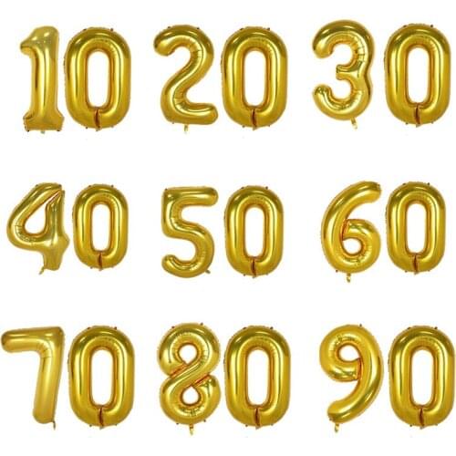 2pcs/set 32inch Jumbo Foil Gold Number Balloons Cake Smash 10/18/20/23/30/40/50/60 Anniversary Birthday Party Decor