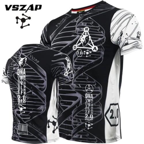 VSZAP Men Short-sleeved Fitness Bodybuilding Training Quick-drying Elastic MMA Sports Jogging Fighting T-shirt