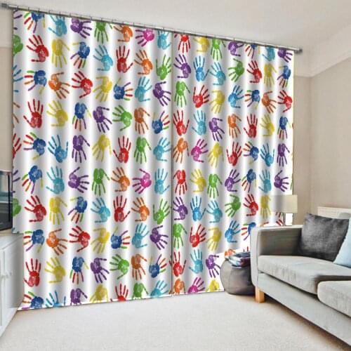 High quality custom 3d curtain fabric Color handprint 3d Curtains Blackout for Living Room Kids Bedroom Fabric