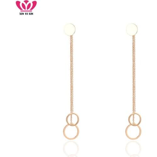 Double Circles Long Chain Dangle Earrings Women Gold Elegant Tassel Drop Earring Jewelry Fashion Accessories Wholesale 20 Pairs