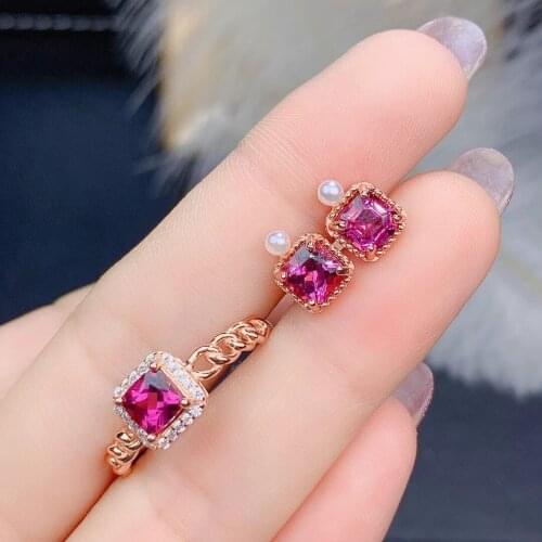 Womens Jewelry Set Ring studs 925 sterling silver inlaid with natural magnesium aluminum garnet