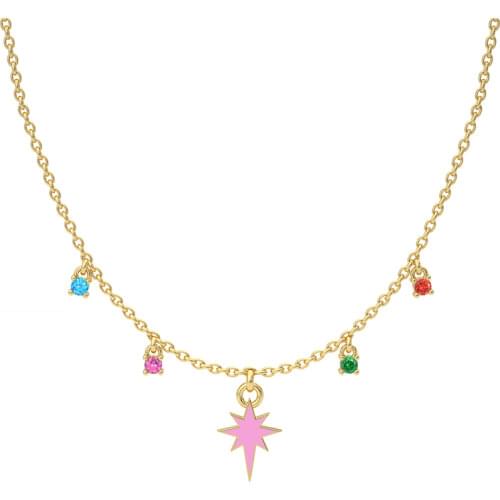 CANNER Butterfly Star Enamel Drop Oil Necklace For Women 925 Sterling Silver Pink Blue Jewelry Pendant Chain 18K Choker Bijoux