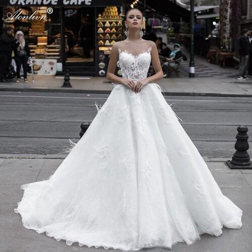 Alonlivn Sexy Neck Court Train A-Line Wedding Dress Luxury Appliques Tassels With Jacket Princess Bride Gowns Robe De Mariage