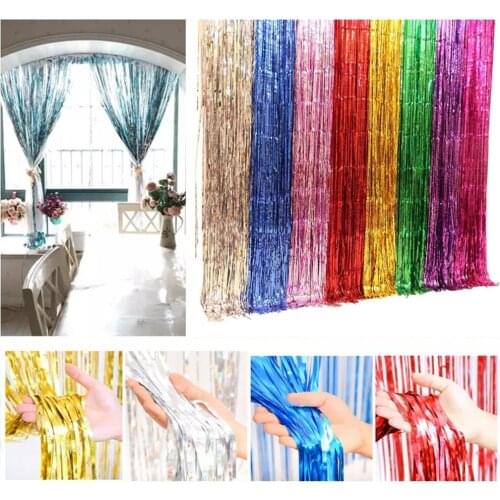 1*2M Gold Foil Fringe Curtain Door Curtains Tinsel Shining Party Photo Backdrop Wedding Birthday Marriage Gathering Decoration