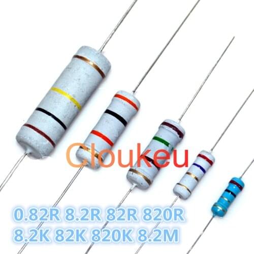 1/8W 1/4W 1/2W 1W 2W 3W 5W 1% 5% Color ring resistance 0.82R 8.2R 82R 820R 8.2K 82K 820K 8.2M Ohm
