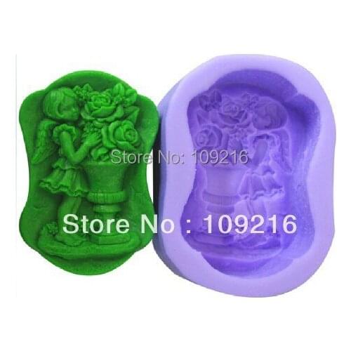 1pcs Little Girl with Flowerpot (R0963) Handmade Soap Mold Crafts DIY Mold