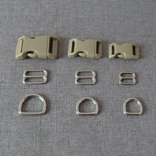 10Sets/Lot Plastic Side Buckle Metal D Ring Adjuter Straps Belt Loop Clasp Slider For Pet Dog Collar Harness Hardware Accessory