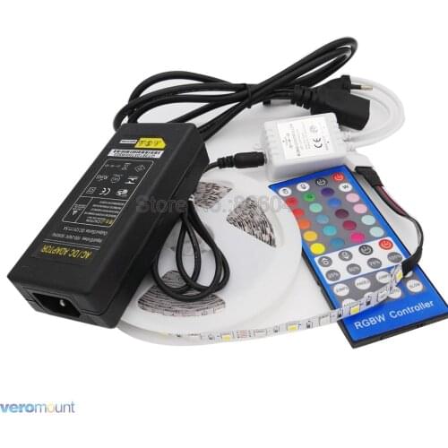 5m 5050 RGBW LED Strip 300LEDs IP20 IP65 IP67 Waterproof Stripe Set + 40Key RGBWW Remote Controller + DC12V 5A Power Adapter Set