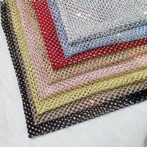 7 Colors Chunky Glitter AB Sewing Rhinestone Mesh Fabric Glass Crystal Trim Ribbon Elastic Diamond Mesh Strass Applique Dress