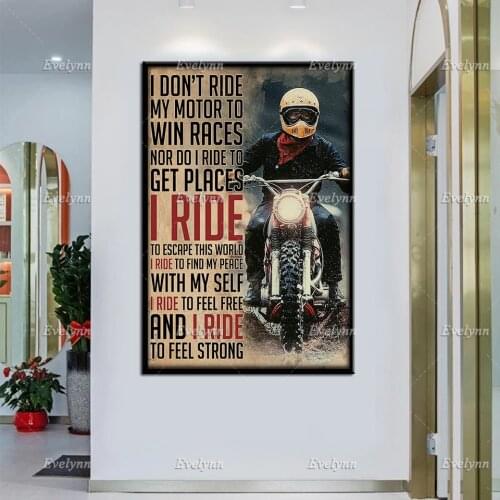 Biker Dirt Bike Motocross Lovers I Don't Ride My Motor To Win Races Retro Poster Wall Art Print Home Decor Canvas Unique Gift
