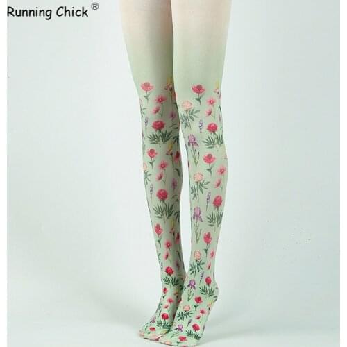 RUNNING CHICK Pastoral Style Gradient Printed Fresh Beauty Women Pantyhose