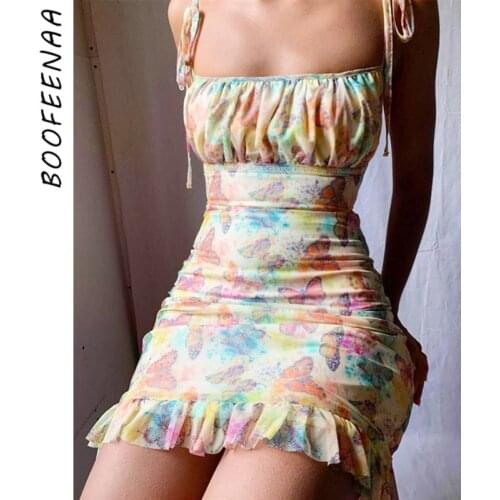 BOOFEENAA Butterfly Print Backless Bodycon Dress for Women Clothing Summer 2020 Cute Sexy Sundress Cami Mini Dresses C15-AZ44