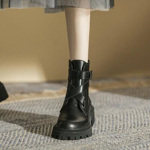 Martin Boots Women Leather New Fashion Women Motorcycle Boots Thick-soled Thick-heel Women Ankle Boots