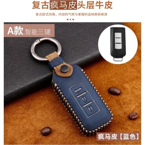 Carbon Fiber Car Key Case Cover Keychain for-Mitsubishi Outlander ASX Pajero Holder Key Case