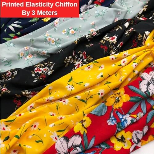 Four-sided Elastic Chiffon Fabric Opaque Floral Printed Fabrics for Dress Shirt Sewing Flower By The Meter Summer 300cmX150cm
