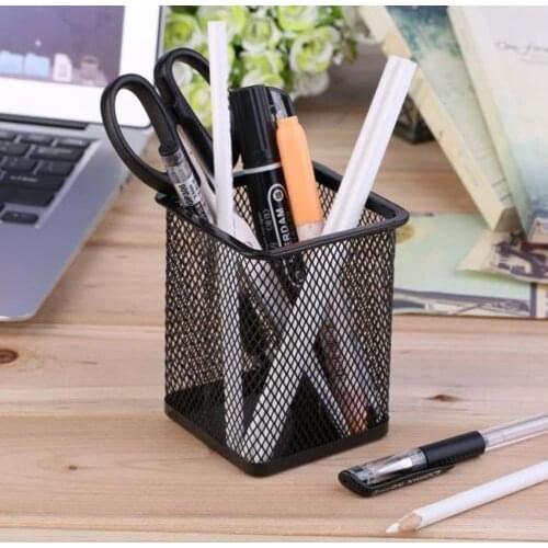 2021 New Large Capacity Desk Pen Holder Pencil Storage Box Metal Mesh Square Durable Pencil Case For School Office Stationery