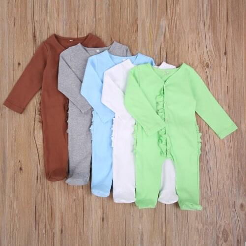 Newborn Baby Boy Girl Romper Outfits Solid Color Cute Ruffles Long Sleeve Jumpsuit Casual Autumn Baby Clothes