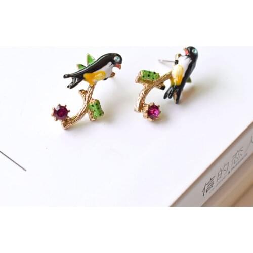 Enamel Glaze Bird Caterpillar Branch Stud Earring S925 Needle Copper Good Quality Jewelry Accessories Fashion Women Earrings