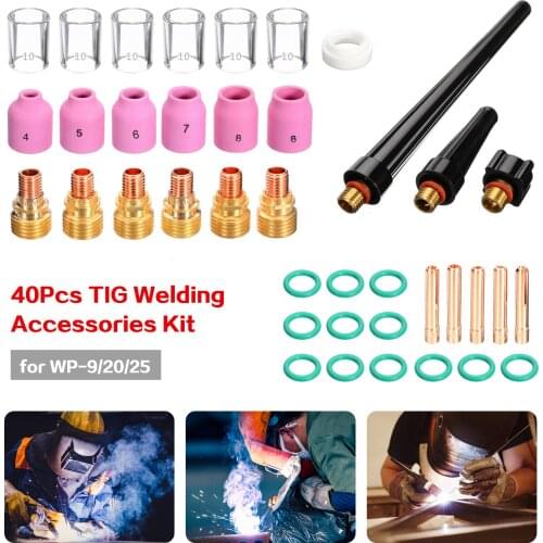 KKMOON 40Pcs TIG Soldering Torch Accessories Collet Bodies Collets Heat-Resistant Glass Cup Welding Tool Kit for WP-9/20/25