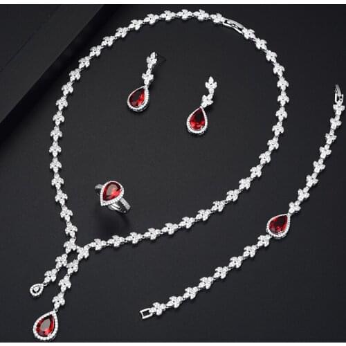 Be 8 Luxury High Quality Cubic Zirconia Water Drop Ring Earrings Bracelet Necklace Set Bridal Jewelry Wedding Accessories S439
