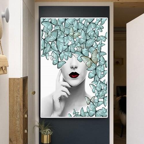Creative Art Sexy Girl Women Butterfly Nordic Wall Art Canvas Painting Hotel Apartment Poster Prints Decoration Modern framed