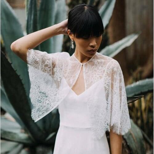 Lace Wedding Cape White Ivory Bridal Cloak Jackets Formal Wrap Shawl