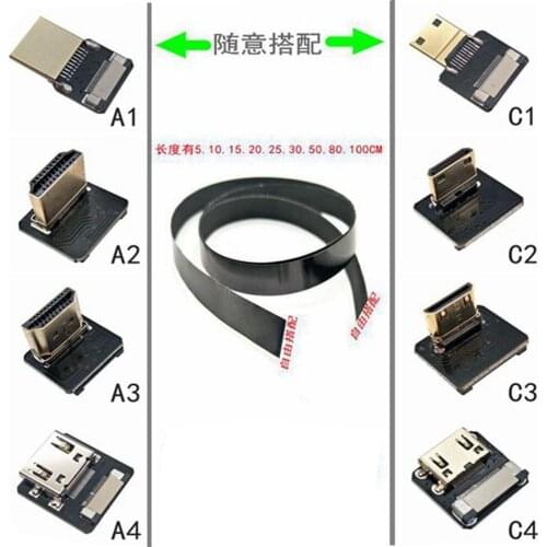 Ribbon Flat FPV HDMI compatible Cable Micro HDMI to Mini HDMI 90 Degree Adapter 5cm-80cm FPC Pitch 20pin Plug Connector