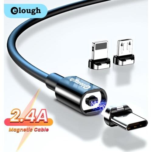 Elough 2.4A Fast Charging Magnetic Cable Magnet Charger Micro USB C Cable 3 In 1 Charge Wire For iPhone Samsung Xiaomi USB Cord