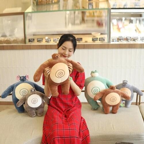 Tiny Head Teddy Bear Pillow for Chairs Small Head Big Muscle Body Raccoon Stuffed Frog Plush Elephant Cushion Birthday Present