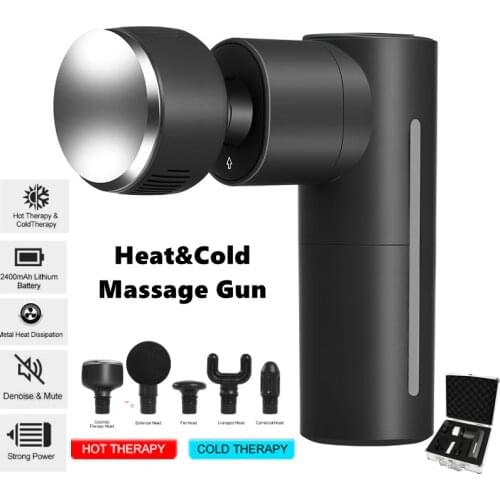 2021 New Muscle Massage Gun Deep Tissue Percussion Massager Fascia Gun with Cooling Heating Therpy Heads Mini Size Massage Gun
