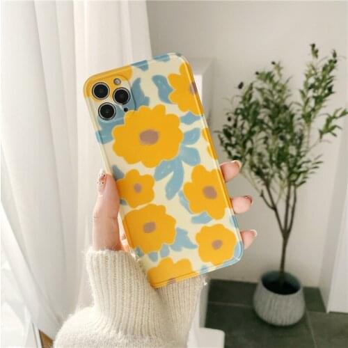 Retro kawaii sweet yellow flowers art japanese Phone Case For iPhone 12 11 Pro Max Xr Xs Max 7 8 Plus 7Plus case Cute Soft Cover
