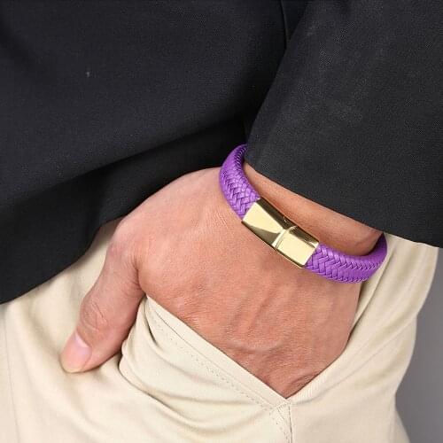 Fashion Jewelry Purple Leather Braided Bracelet Men Classic Male Wrist Band Gifts