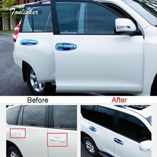 Tonlinker Cover Stickers For PRADO 2010-17 Car Styling 8 PCS Stainless steel Door handle/bowl Exterior Decoraiton Cover Stickers