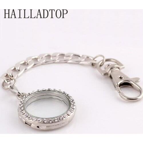 Newest Round Rhinestone Floating Locket Keychain for Glass Floating Lockets Rings Keychain Women Car Accessories For Girls