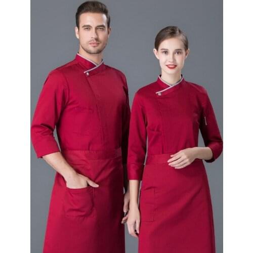 Chef Clothes Bakery Restaurant Kitchen Work Wear Long Sleeve Chef Uniform Food Serive Work Uniform Oblique Collar Overalls