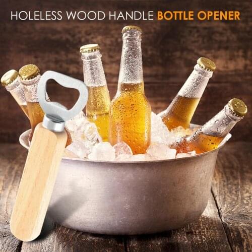 Stainless Steel Bottle Opener Wood Handle Beer Cap Lid Launcher Kitchen Gadget Necessary Household Beer Bottle Supplies