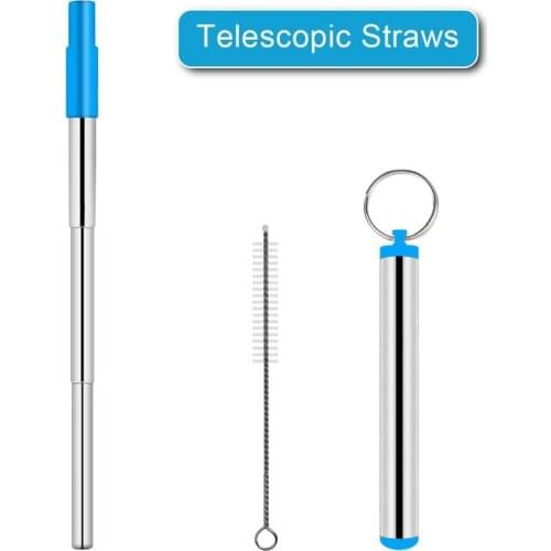Portable Reusable Stainless Steel Telescopic Straw With Silicon Tip, Brush And Metal Carrying Case For Travel
