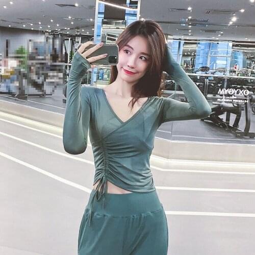 Yoga Shirt Women Crop Top Breathable Vest Seamless Pants Leggings Quick-Dry Slim Thin V-Neck Fitness Sports Outfit Gym Summer