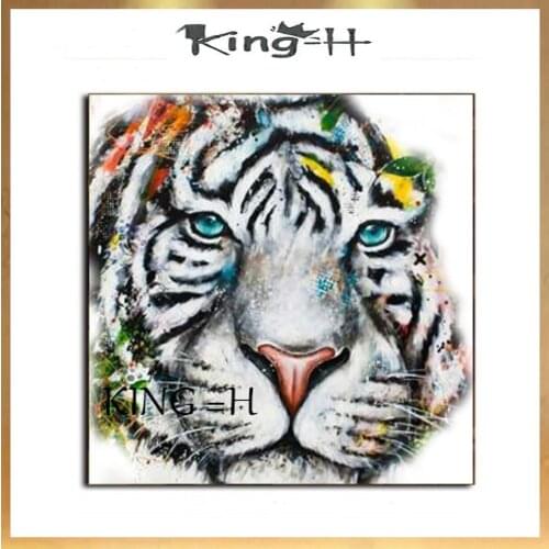 Hand-painted modern forest animals of Warcraft tiger and lion oil painting wall art family decoration living room large mural