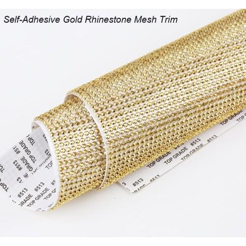 42x60cm Self-Adhesive Flatback Gold Aurum Rhinestone Mesh Sticker Resin Rhinestone Trimming Sheet For DIY Dress Craft Decoration