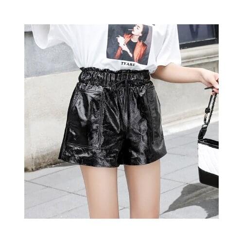 Top brand Winter Autumn and New Patent Leather Sheepskin Leather Shorts high quality